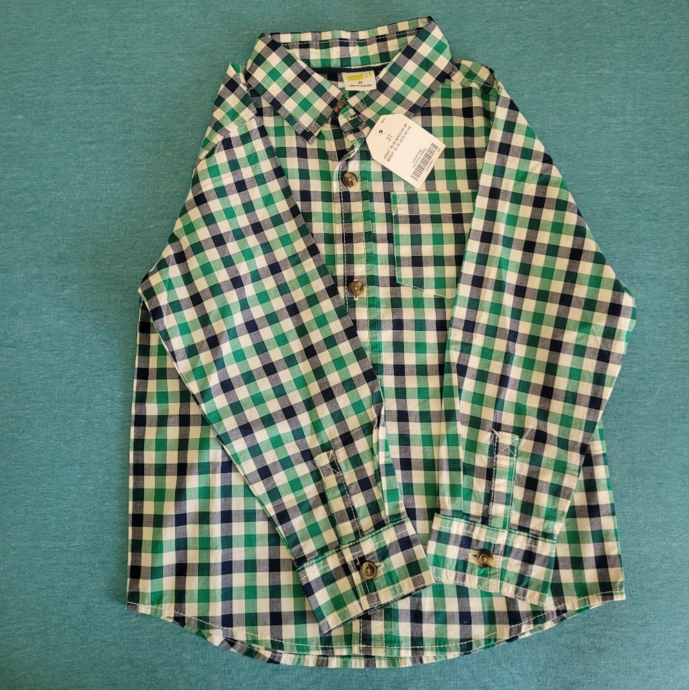 Crazy 8 toddler button down dress shirt plaid green and blue